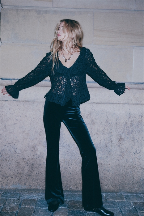 Расклешенные велюровые брюки 1303056001 - Фото 13888279