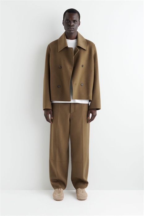 Брюки с бочкообразными штанинами из шерсти с двойной отделкой 1291675001 - Фото 13891867