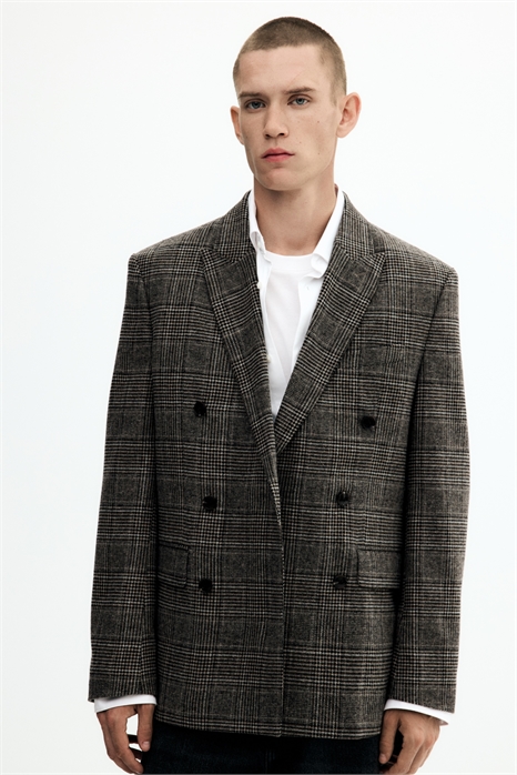 Двубортный пиджак из шерстяного бленда Regular Fit 1295785001 - Фото 13894727