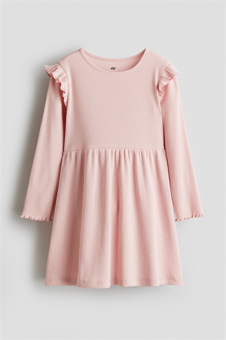 Платье с оборкой из ребристого трикотажа 1307285002 - Фото 13896256