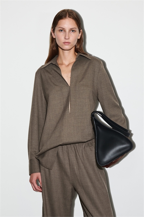 Рубашка из шерстяного бленда с открытым воротником 1294811001 - Фото 13898445