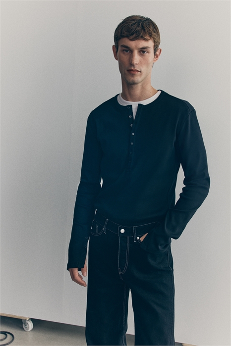 Ребристый хлопковый топ Henley 1304712002 - Фото 13910234