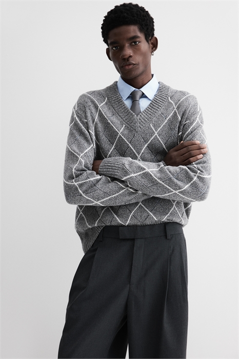 Джемпер с V-образным вырезом из шерстяного бленда Regular Fit 1296589001 - Фото 13921942