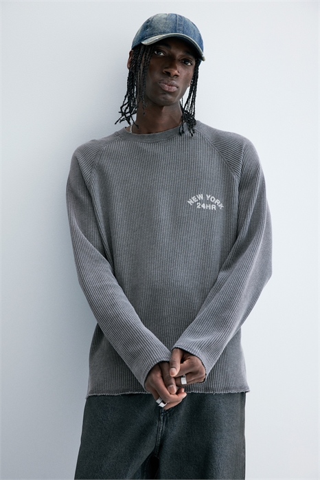 Топ с длинными рукавами из вафли Regular Fit 1299953001 - Фото 13936472