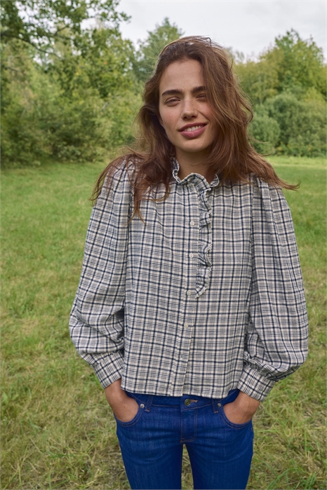 Хлопковая блузка с оборчатым воротником 1304456003 - Фото 13938368