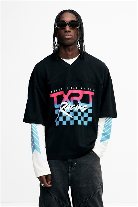 Футболка из сетки с принтом в стиле оверсайз 1309724002 - Фото 13938663