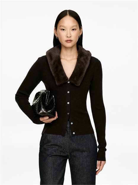 Кардиган с воротником из искусственного меха 1305260001 - Фото 13940568