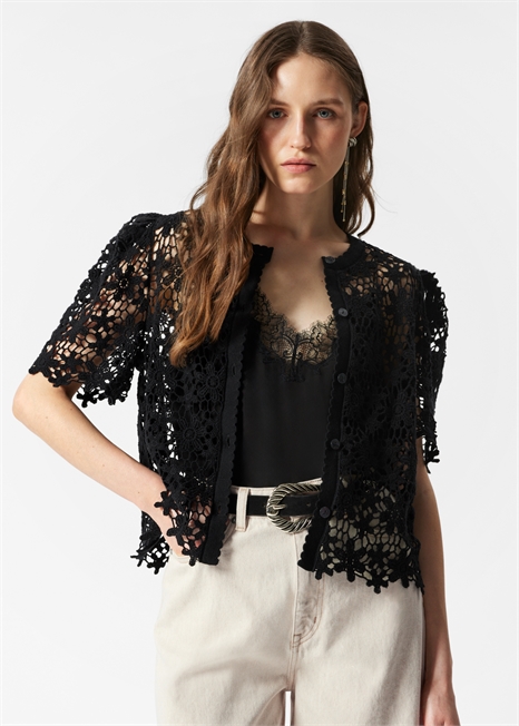 Кардиган кроше с коротким рукавом 1285105003 - Фото 13943014