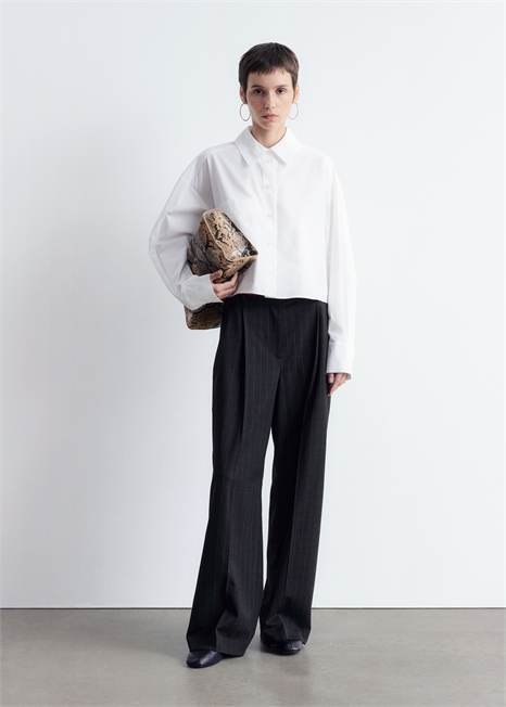 Укороченная хлопковая рубашка оверсайз 1315891001 - Фото 13944211