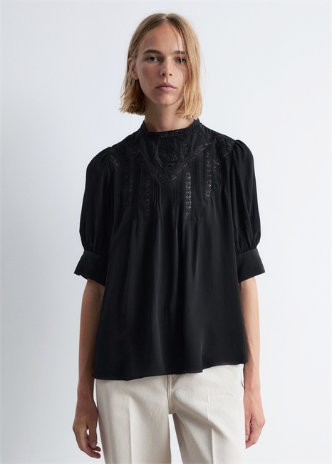 Блузка с вышитым кружевом 1263003005 - Фото 13946401