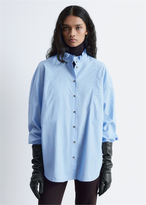 Хлопковая рубашка с длинным воротником-стойкой 1315178002 - Фото 13946931