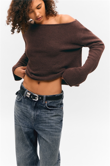 Свитер с вырезом-лодочкой из мягкой трикотажной ткани 1295333003 - Фото 13948730