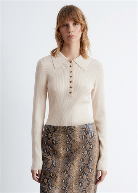 Топ-поло с длинными рукавами из мериносовой шерсти 1289298001 - Фото 13950180