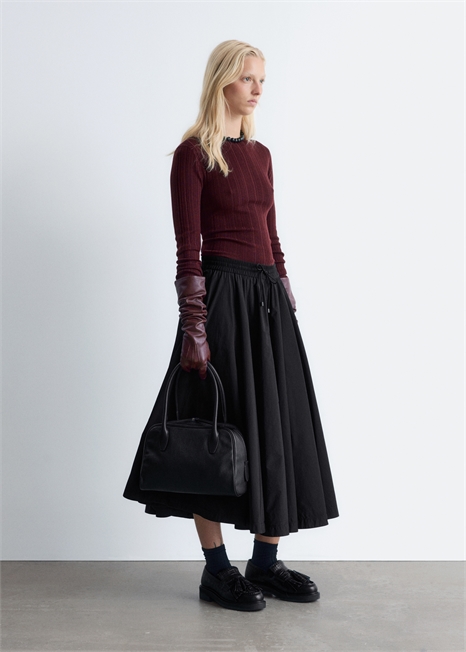 Топ с вырезом лодочки из шерсти с ребристой вязкой 1286682001 - Фото 13951946