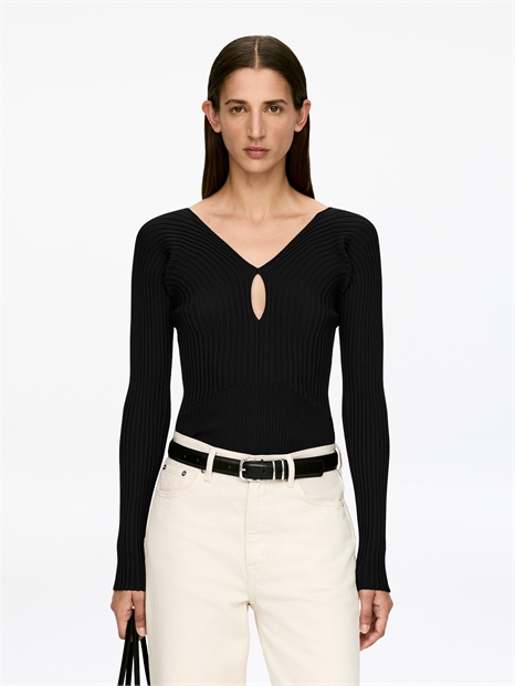 Ребристый топ с V-образным вырезом 1305318002 - Фото 13954290