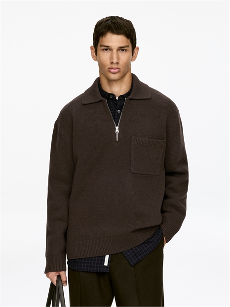 Рубашка-поло из трикотажной шерсти на молнии 1004114009 - Фото 13957841