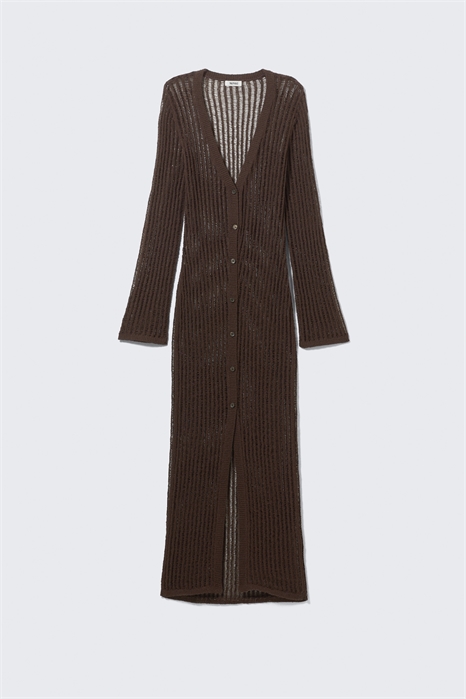 Кардиган макси с V-образным вырезом открытой вязки 1274324002 - Фото 13959097