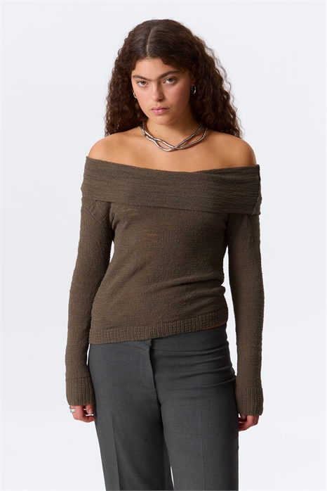 Вязаный свитер с вырезом на плечах 1307691001 - Фото 13959661