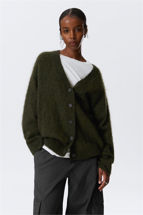 Свободный кардиган с V-образным вырезом из смеси мохера 1303835003 - Фото 13960198