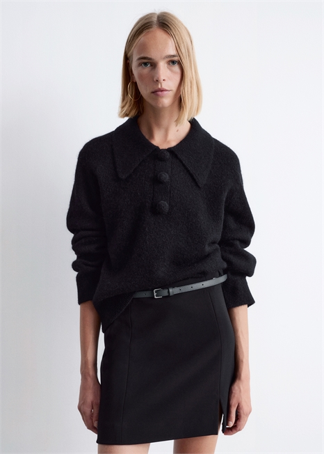 Джемпер с воротником из смеси альпаки и мериносовой шерсти 1289278001 - Фото 13964102