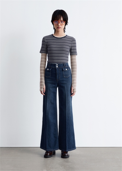 Расклешенные джинсы с прессованными складками 1265583002 - Фото 13964221