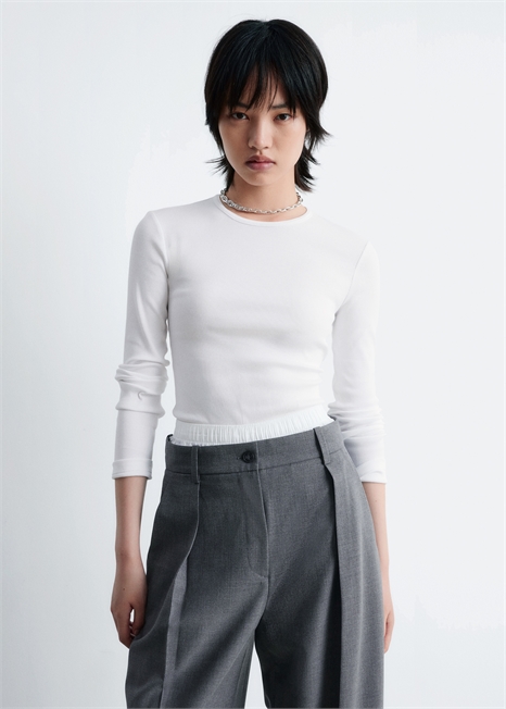 Ребристый топ с длинными рукавами 1304037001 - Фото 13968075