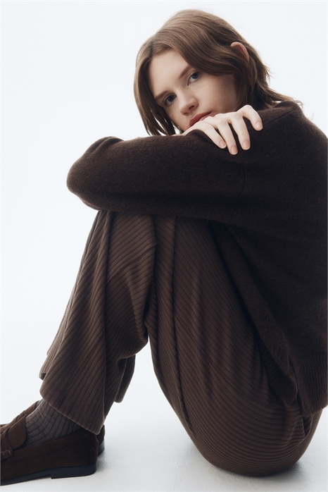 Широкие брюки из трикотажа в рубчик 1296064004 - Фото 13977428