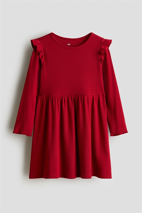 Платье с оборкой из ребристого трикотажа 1307285004 - Фото 13981077