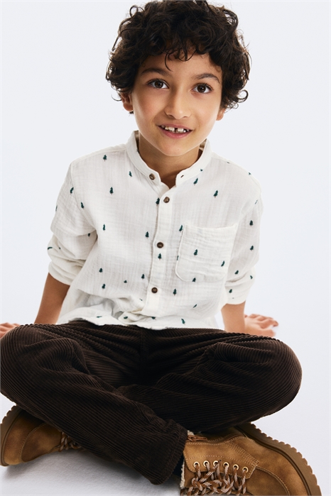 Рубашка с воротником-стойкой из хлопкового муслина 1254677002 - Фото 13984594