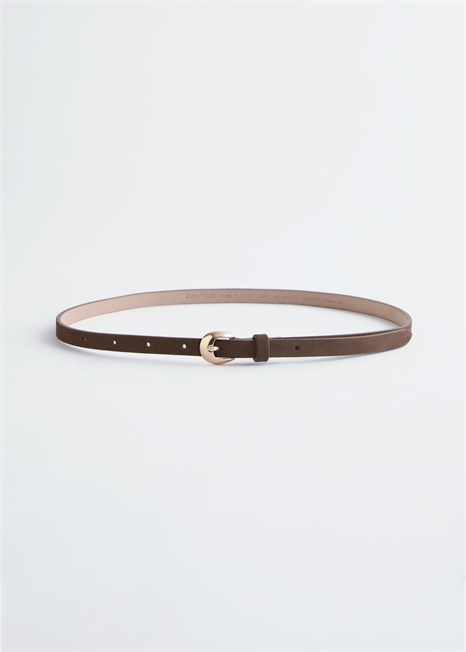 Тонкий кожаный ремень с пряжкой в форме полумесяца 1285352002 - Фото 13984837