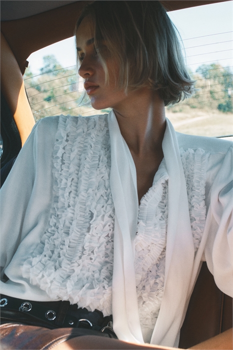 Блузка с воротником-бантом в стиле оверсайз 1309403001 - Фото 13991571