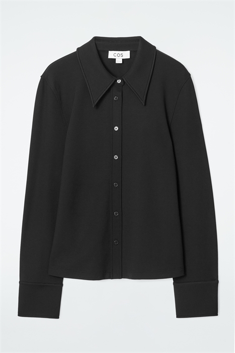 Тонкая рубашка из джерси с завышенным воротником 1217915003 - Фото 13997306