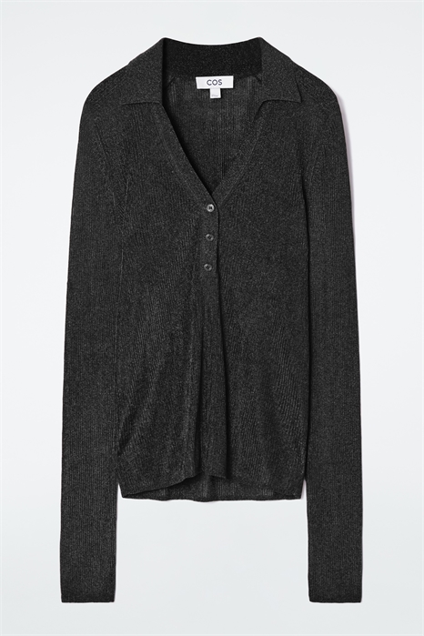 Рубашка-поло из блестящего трикотажа с ребристой поверхностью 1250708001 - Фото 13998373