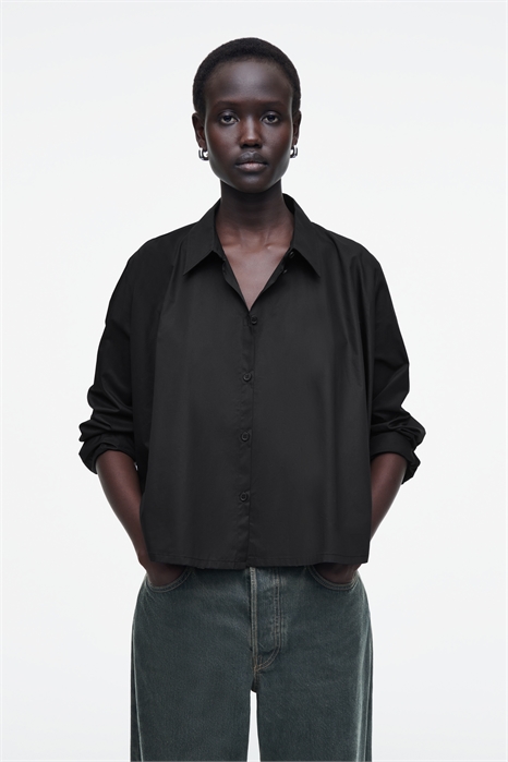 Расслабленная расклешенная рубашка из хлопка 1256714001 - Фото 13998582