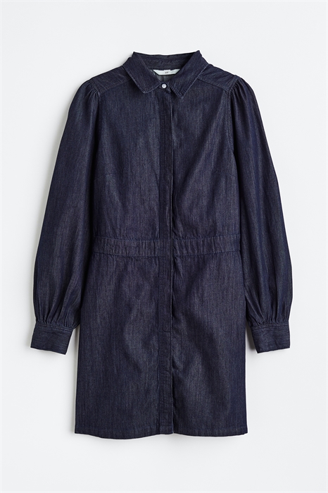 Джинсовое платье-рубашка с пышными рукавами 1130464001 - Фото 14037761