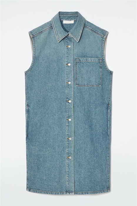 Джинсовое мини-платье-рубашка без рукавов 1235149001 - Фото 14059184