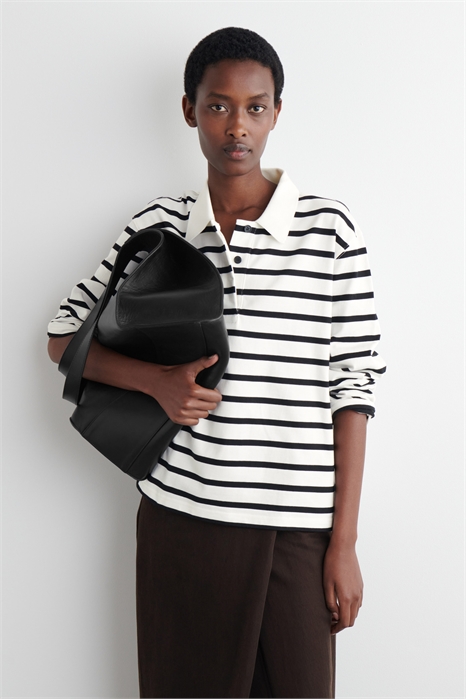 Расслабленная полосатая рубашка-поло с длинными рукавами 1266544001 - Фото 14059419