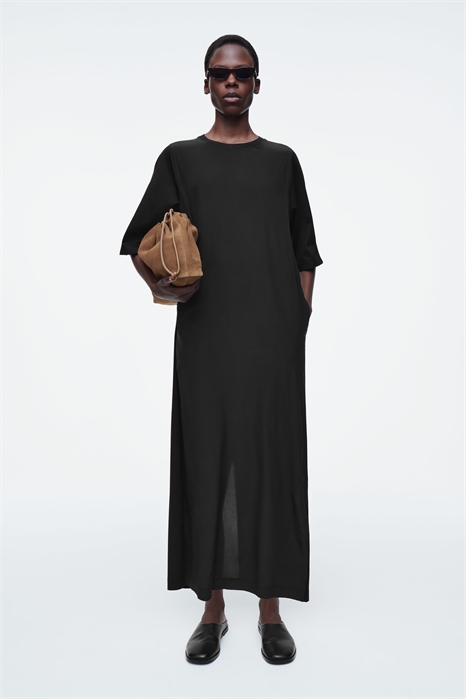 Платье-футболка миди из шелка с панелями 1274312001 - Фото 14070018