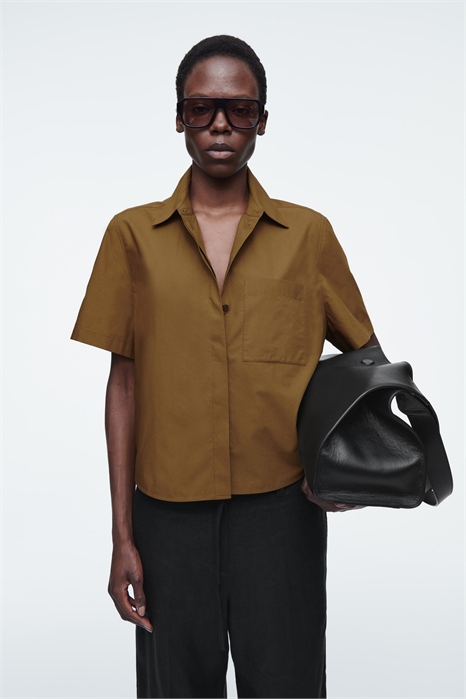 Обрезанная хлопковая рубашка с короткими рукавами 1271891001 - Фото 14071828