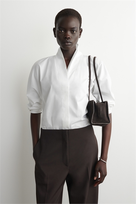 Блузка из хлопка с шалевым воротником 1309561001 - Фото 14076471