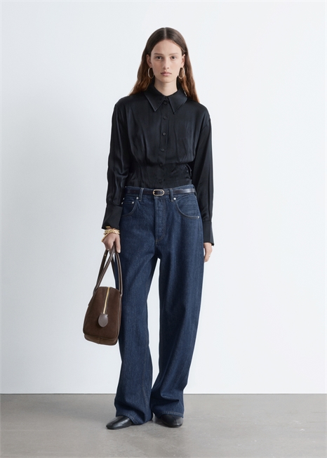 Зауженная атласная рубашка 1313960001 - Фото 14080324