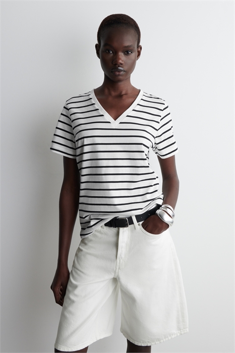 Хлопковая футболка с V-образным вырезом 1277147005 - Фото 14083723