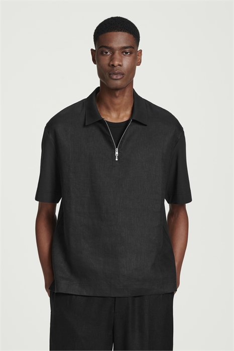 Льняная рубашка-поло с молнией 1263414001 - Фото 14083925