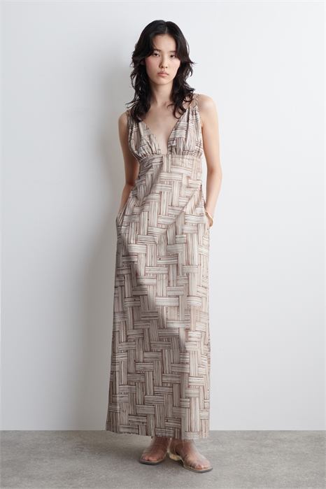 Платье-макси с принтом и V-образным вырезом артикул 1283855001