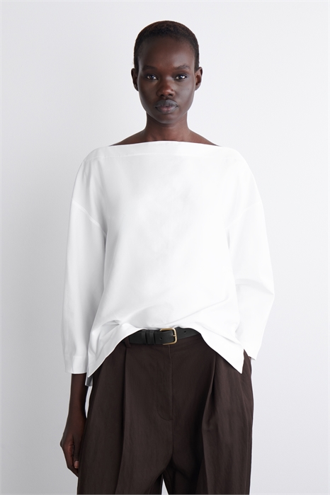 Хлопковая блузка с вырезом лодочкой 1290656005 - Фото 14089669