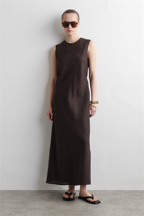 Платье-миди из льняного бленда с разрезами 1271954001 - Фото 14093128