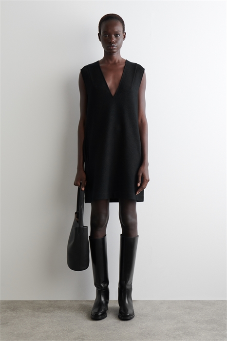 Мини-платье с V-образным вырезом из вареной шерсти 1294281001 - Фото 14093173