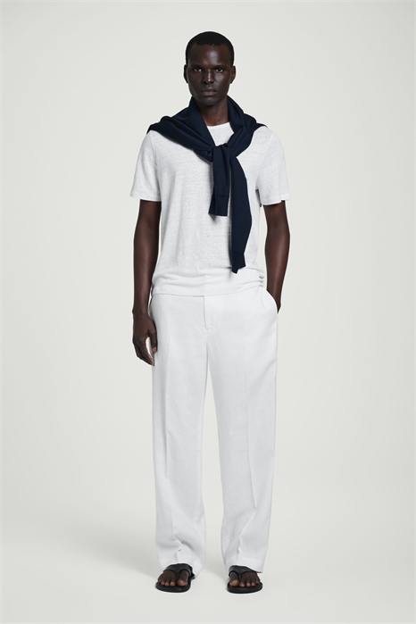 Эластичные льняные брюки с прямыми штанинами 1263157004 - Фото 14105483