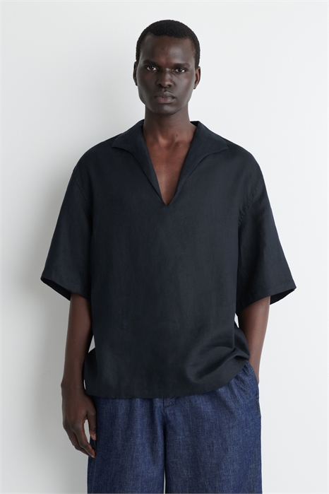 Льняная рубашка с открытым воротником 1262314001 - Фото 14106148