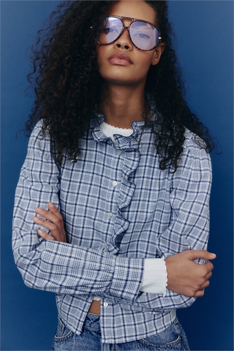 Хлопковая блузка с оборчатым воротником 1304456004 - Фото 14108950